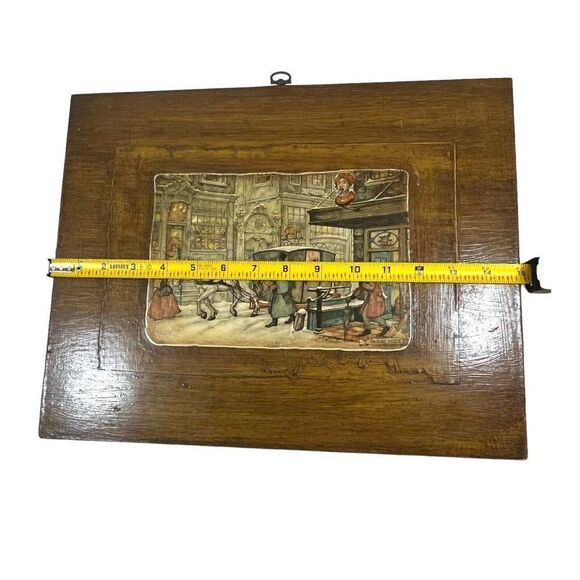 Anton Pieck Print Wooden Plaque Horse Drawn Carriage Market Shop Scene Antique - Picture 4 of 5